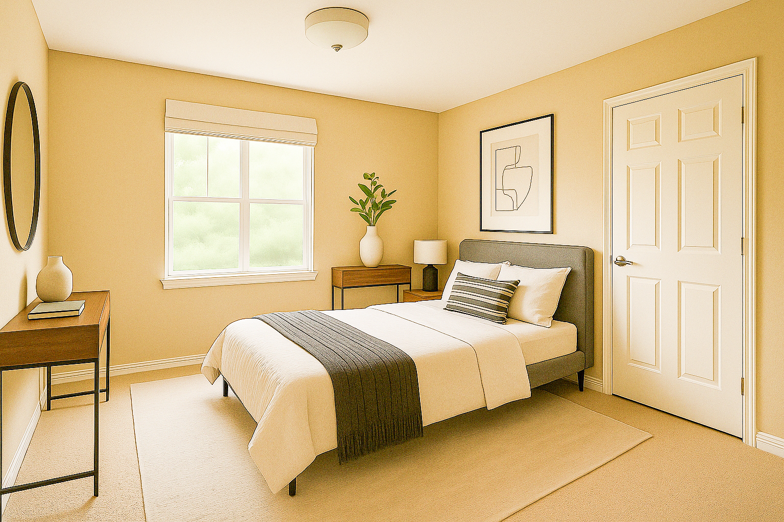 Virtual staging modern bedroom after photo for real estate marketing and property listings