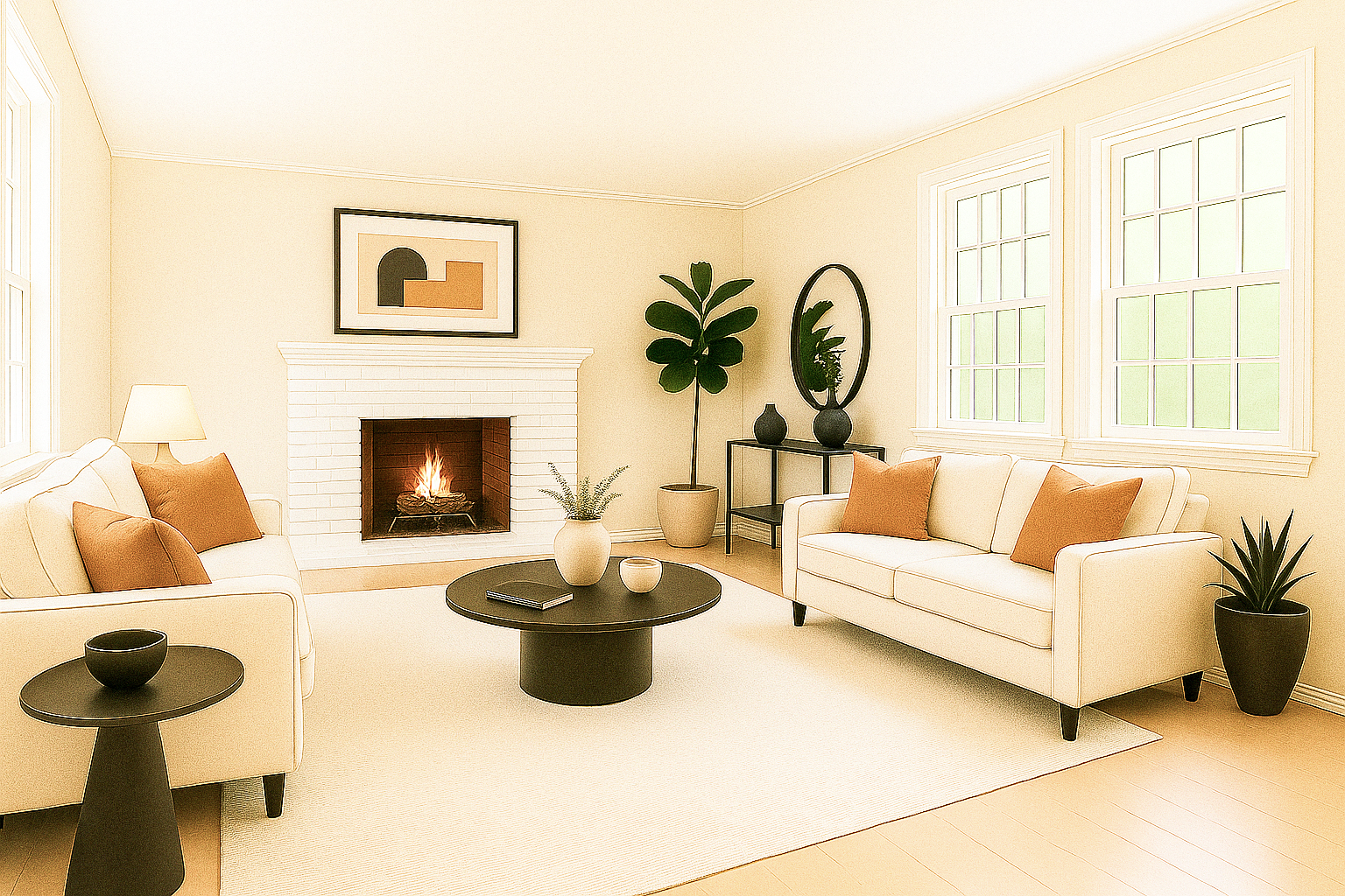 Virtual staging modern living room after photo for real estate listing
