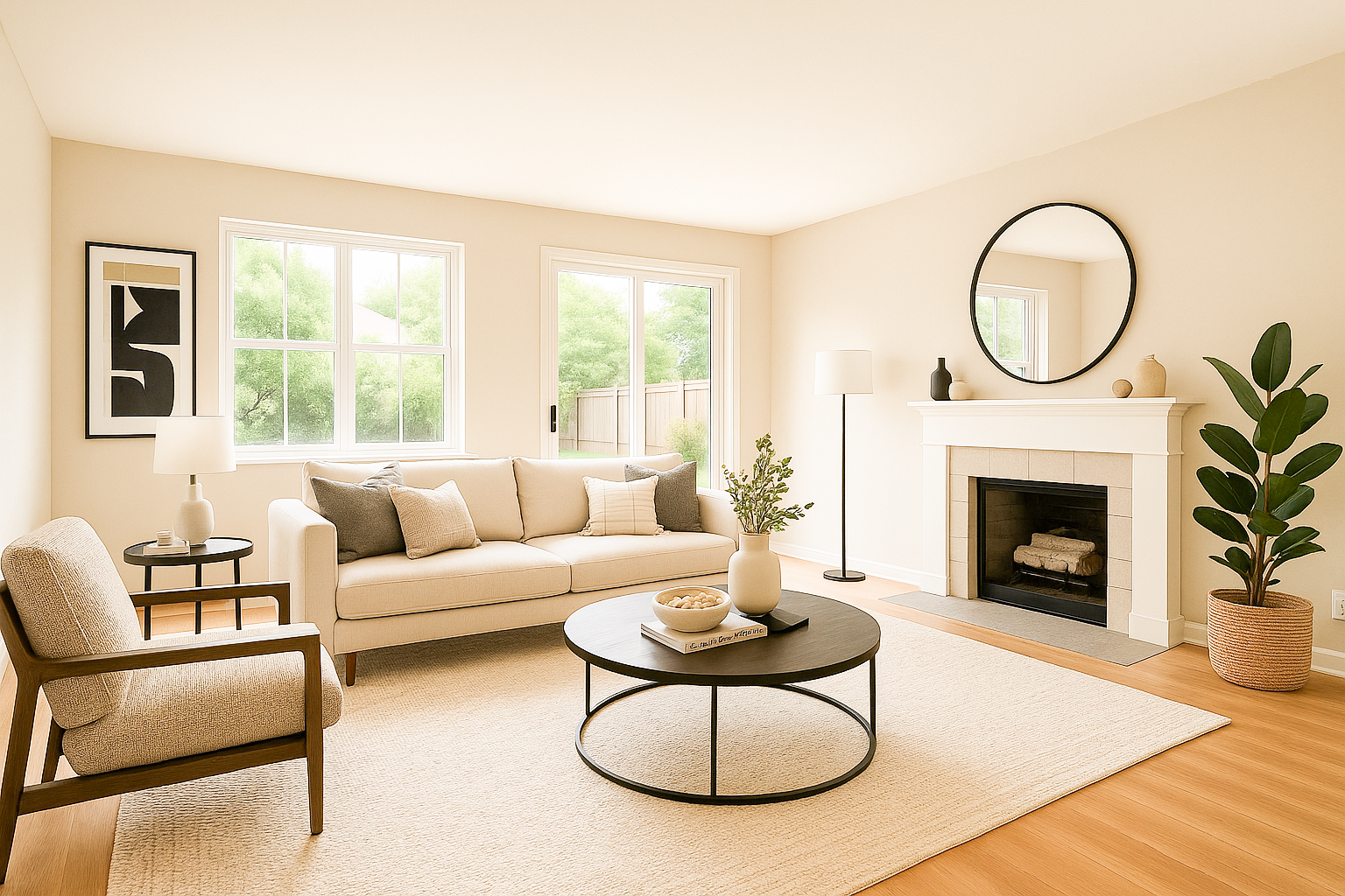 Virtual staging modern living room after photo 2 for real estate marketing and listing optimization